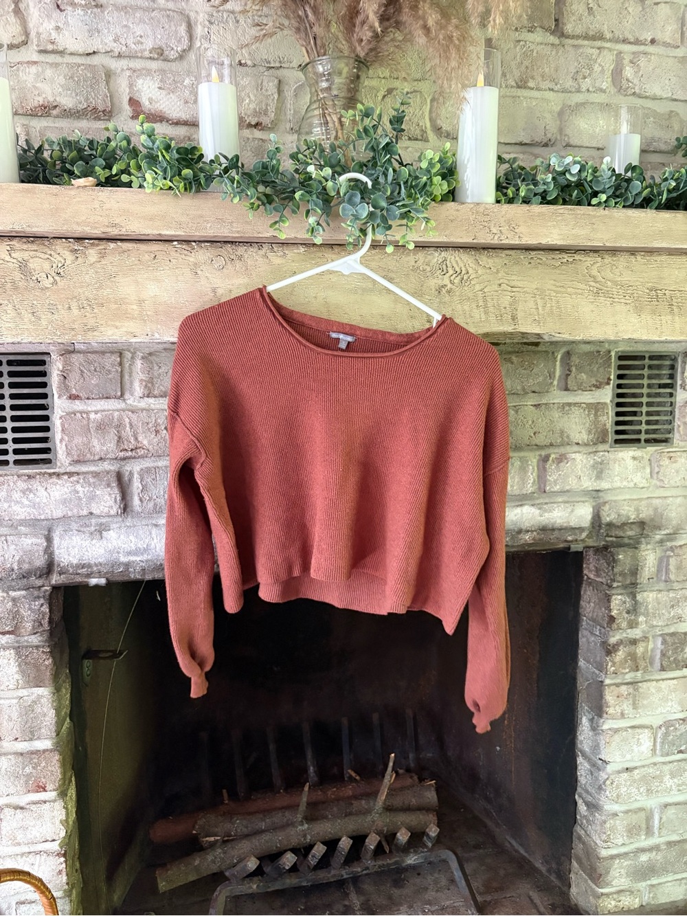 Charlotte Russe Rust Cropped Crewneck Sweater